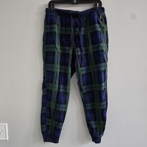 Polo Ralph Lauren Plaid Pajama Lounge Pants Blue Green Cotton Size L
